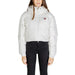 White cropped Tommy Hilfiger puffer jacket featuring a high collar for women