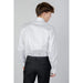 Calvin Klein Men Shirt - White dress shirt with small polka dot pattern worn from back view