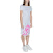 White fitted t-shirt dress with pink EA7 logo and drawstring hem for stylish women