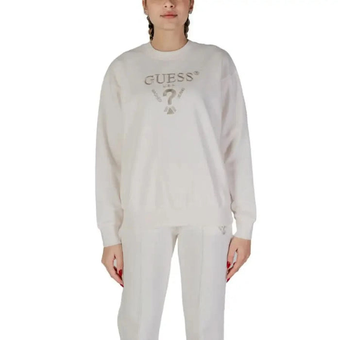 White Guess Active sweatshirt featuring metallic logo from Spring/Summer Collection