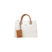 White Liu Jo handbag with brown leather handles and tan luggage tag