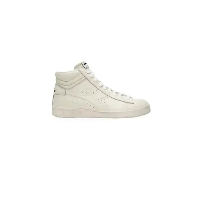 White high-top Diadora men sneakers with laces and textured leather upper