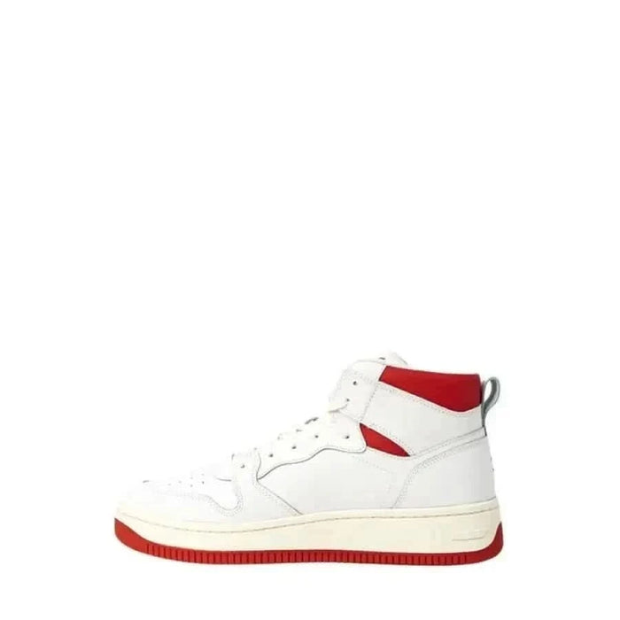 White high-top sneaker with red accents and cream sole from Tommy Hilfiger Jeans