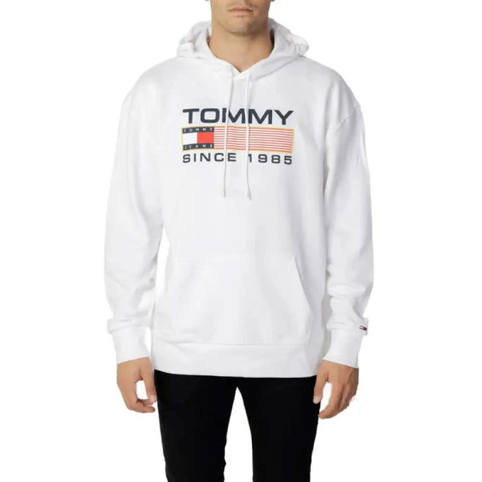 White hooded sweatshirt Tommy Hilfiger Jeans Men Sweatshirts with Tommy Since 1985 print