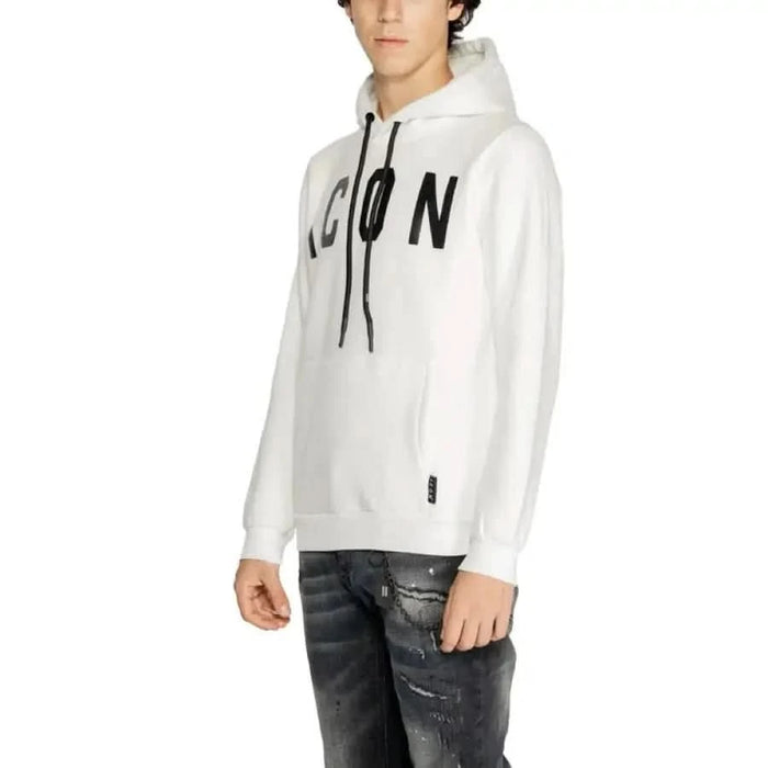 White round neck hoodie sweatshirt with ICON printed for Icon Men Sweatshirts