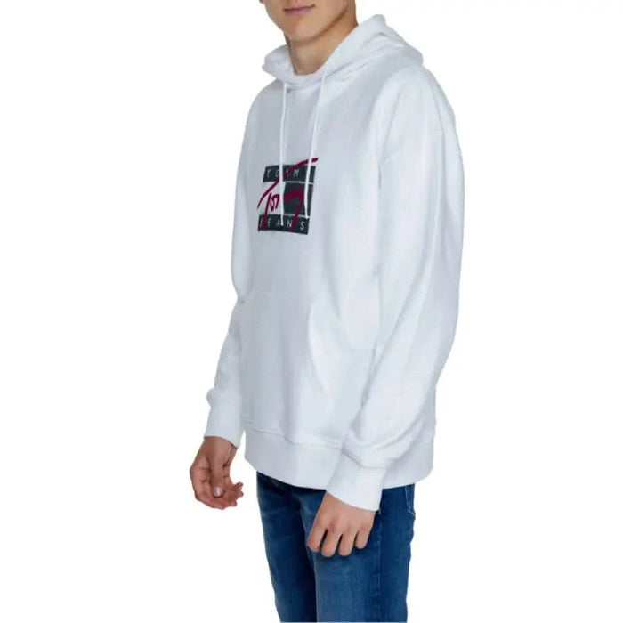 White hoodie sweatshirt with graphic design from Tommy Hilfiger Jeans Men Sweatshirts