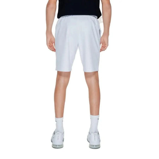 White knee-length athletic shorts modeled by a person Ea7 - Ea7 Men Shorts