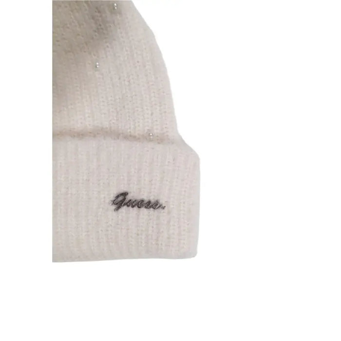 White knit beanie with embroidered Guess logo for Guess Women Cap