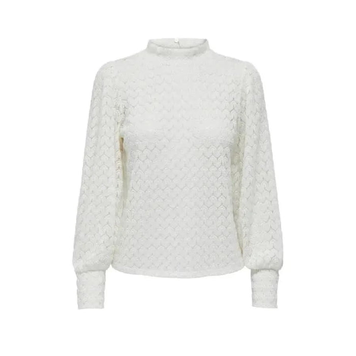 White lace blouse with high neck and puffed sleeves from Jacqueline De Yong Women Top