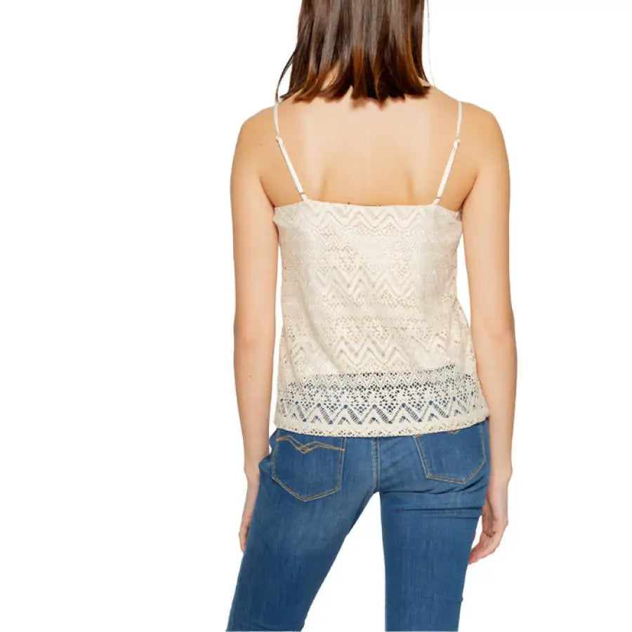 White lace camisole top with thin straps over blue jeans - Vero Moda Women Undershirt