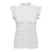 White lace sleeveless high-neck top with ruffled shoulders by Jacqueline De Yong