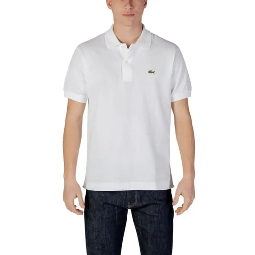 White Lacoste Cotton Polo for Men displayed on a neutral background