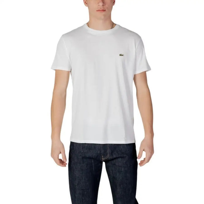 White Lacoste t-shirt featured in Lacoste Men Black Short Round Neck T Shirt product