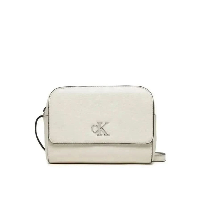 White leather crossbody bag featuring CK logo, part of Calvin Klein Women Bag collection