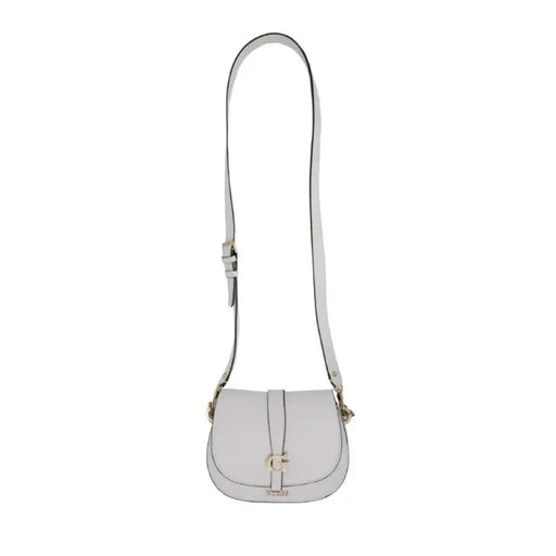 White leather Guess women bag with adjustable strap and gold hardware