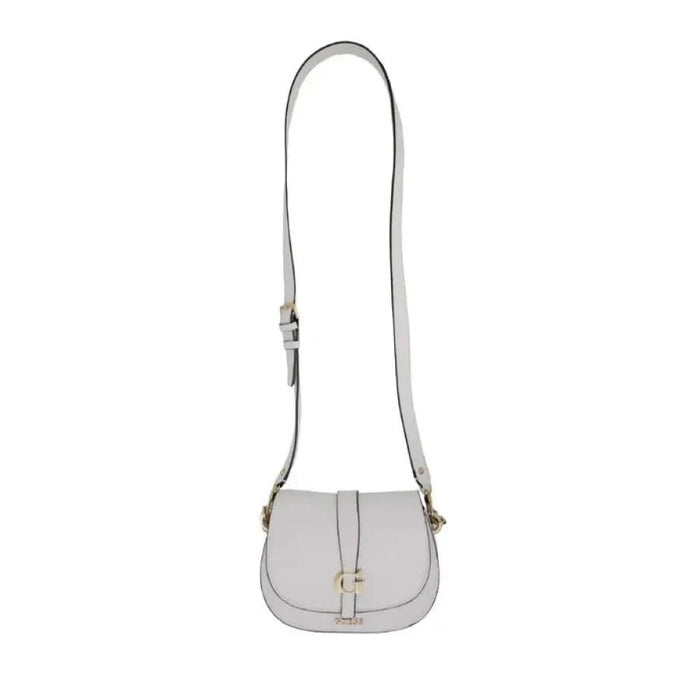 White leather Guess women bag with adjustable strap and gold hardware