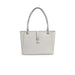 White leather handbag with gold-tone hardware from Guess featuring a structured shape