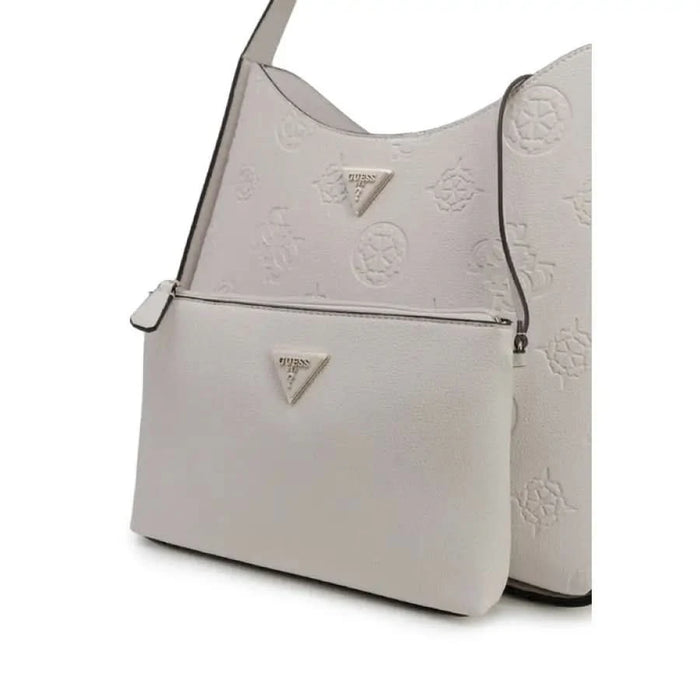 White leather handbag with floral embossing and triangular logo from Guess Women Bag