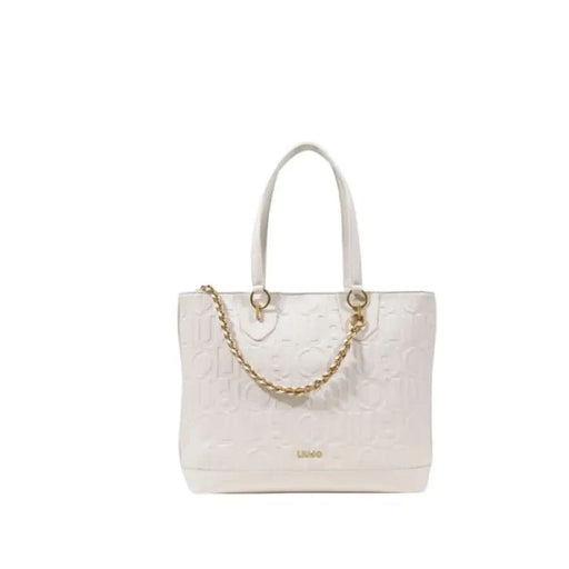 White leather Liu Jo handbag with gold chain and embossed pattern detail