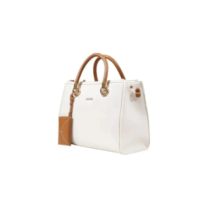 White leather handbag with tan handles and trim from Liu Jo Women Bag collection