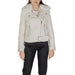 White leather moto jacket with silver zippers and fur collar from Guess Women Jacket