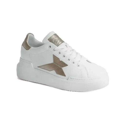 White leather sneakers with gold accents from the Gold Laced Leather Sneaky collection