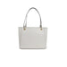 White leather tote bag with double handles and gold-toned hardware by Guess