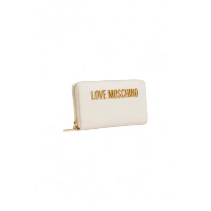 Love Moschino women’s white leather wallet with gold ’LOVE MOSCHINO’ lettering on the front