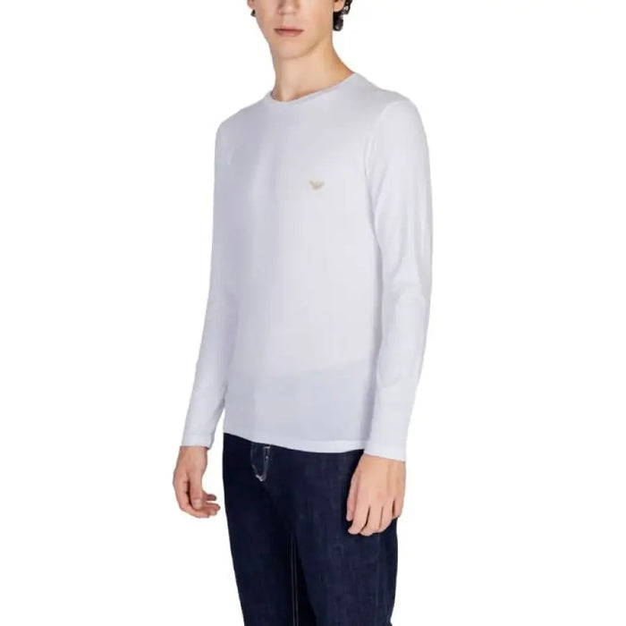 White long-sleeved crew neck t-shirt with logo from Emporio Armani Underwear collection