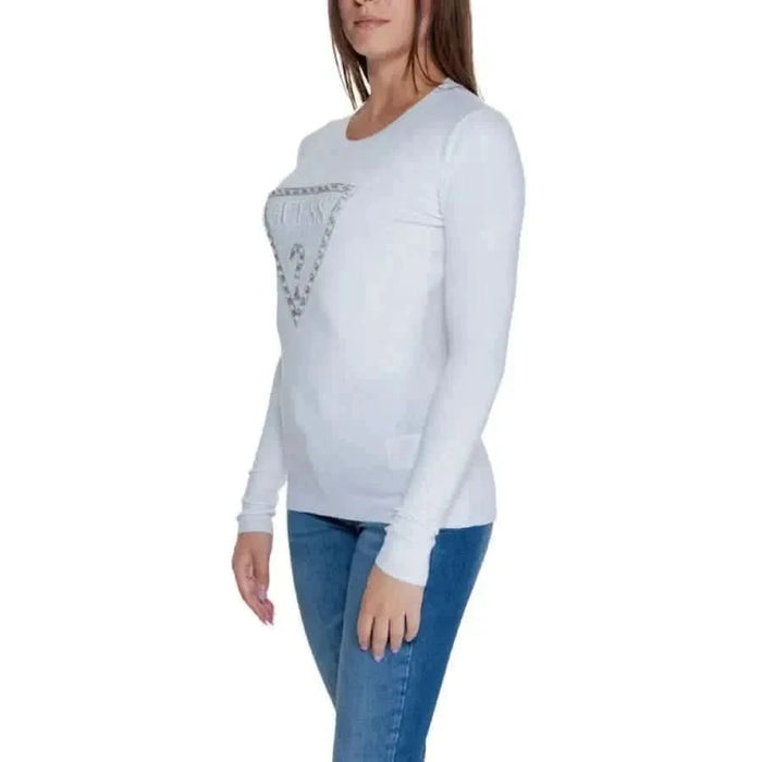 White long-sleeved ’Guess’ logo shirt - Guess Women Knitwear collection