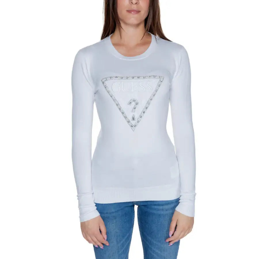 White long-sleeved shirt with ’Guess’ logo - Guess Women Knitwear Collection