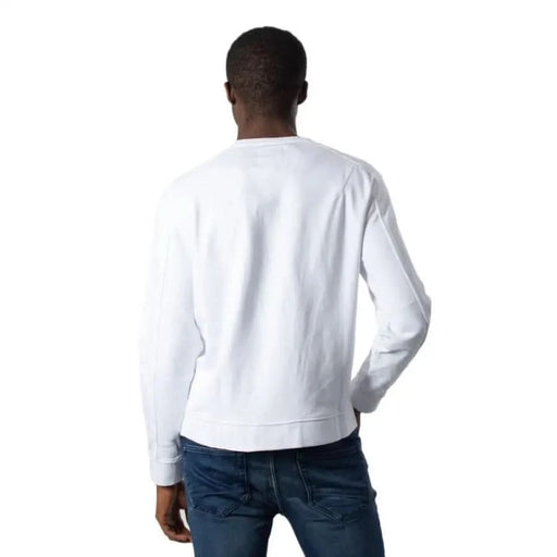 Armani Exchange Men Sweatshirts White long-sleeved sweatshirt worn by a person facing away