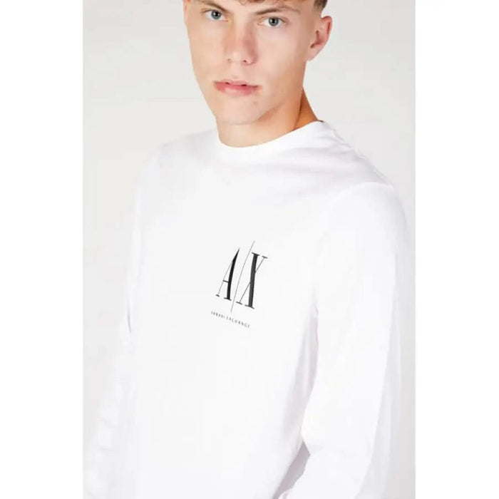 Armani Exchange Men T-Shirt, white long-sleeved with A|X logo on chest