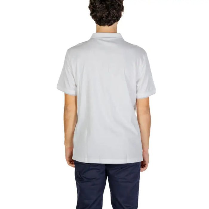 Back view of Calvin Klein Jeans Men’s Classic White Polo 100% Cotton shirt