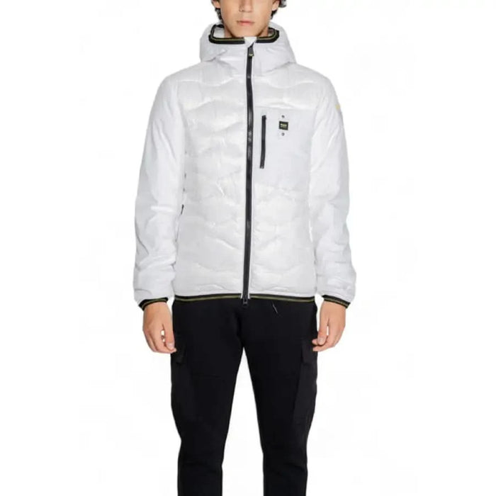 White puffy jacket with hood and zipper from Blauer Men Jacket collection