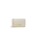 White quilted Love Moschino clutch purse with gold branding and chain strap