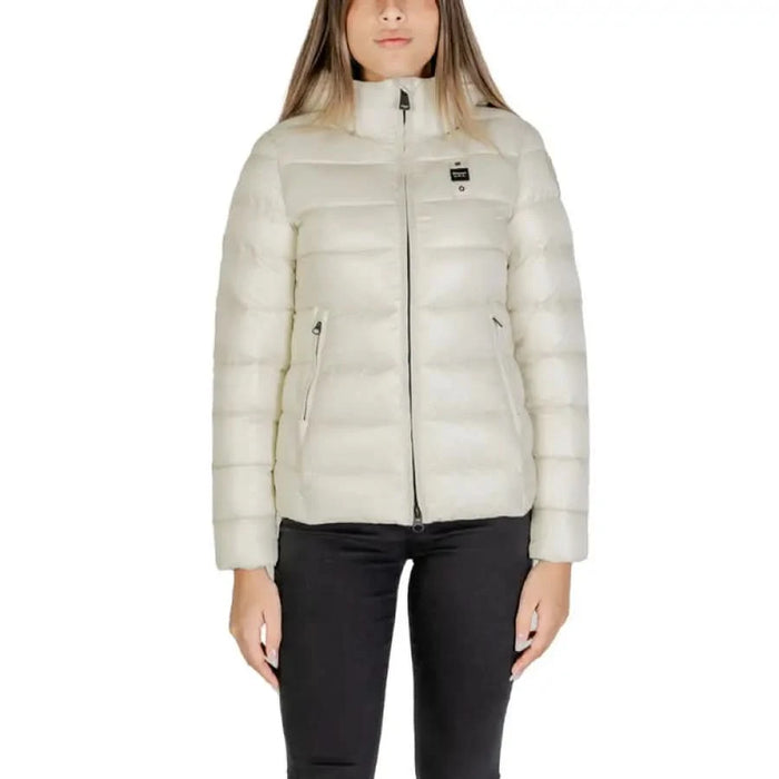 White quilted puffer jacket with high collar and zipper from Blauer Women Jacket