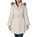 White quilted winter coat with fur-trimmed hood and belted waist from Guess Women Jacket