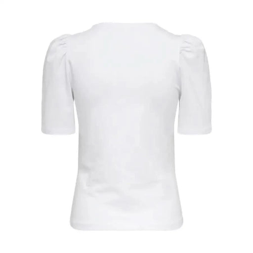 Only Women T-Shirt: White short-sleeved top with puffed shoulders