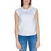 White sleeveless Calvin Klein t-shirt with blue jeans for women