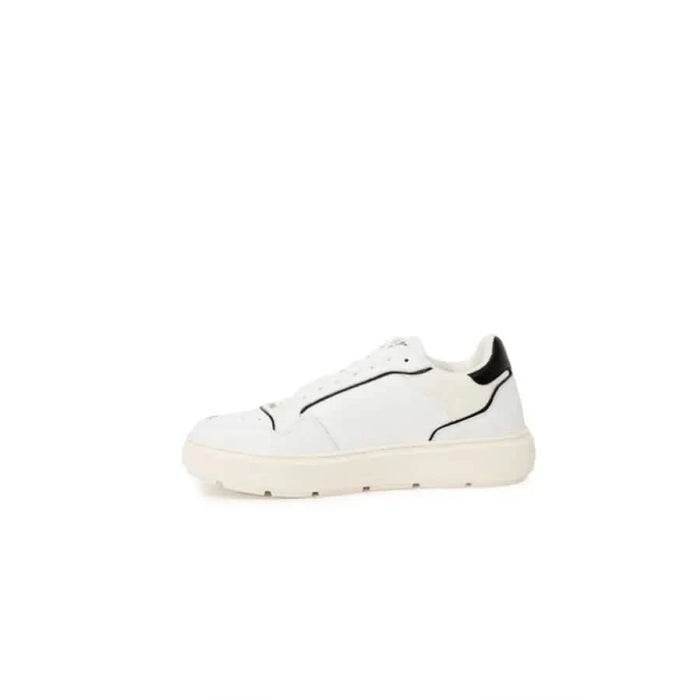 Love Moschino Women Sneakers: White sneaker with black trim and thick off-white sole