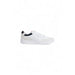 White Tommy Hilfiger sneakers featuring a stylish black heel accent