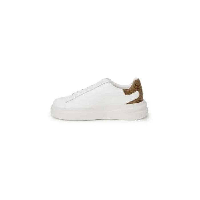 White Guess Women Sneakers with brown heel accent, stylish and trendy footwear