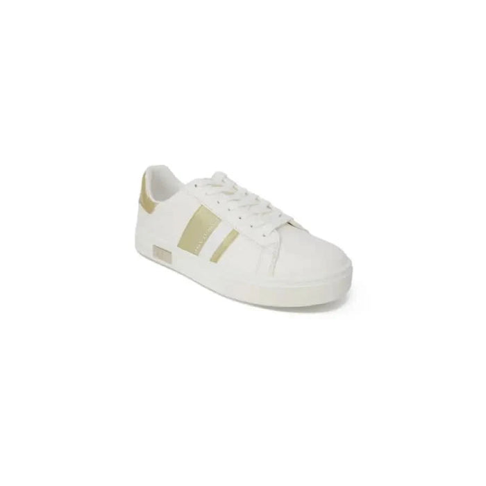 Armani Exchange Women’s White Sneaker with Gold Accents and Laces