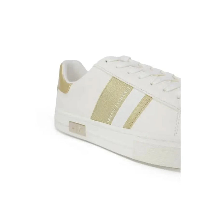 Armani Exchange Women Sneakers - White with Gold Accents and Laces