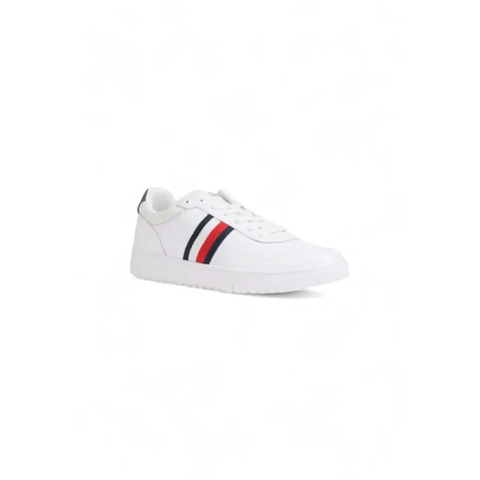 White Tommy Hilfiger Men Sneakers with red and blue striped detail on the side