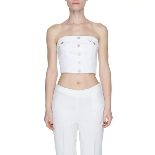 White strapless crop top with button details from Tommy Hilfiger Jeans for women