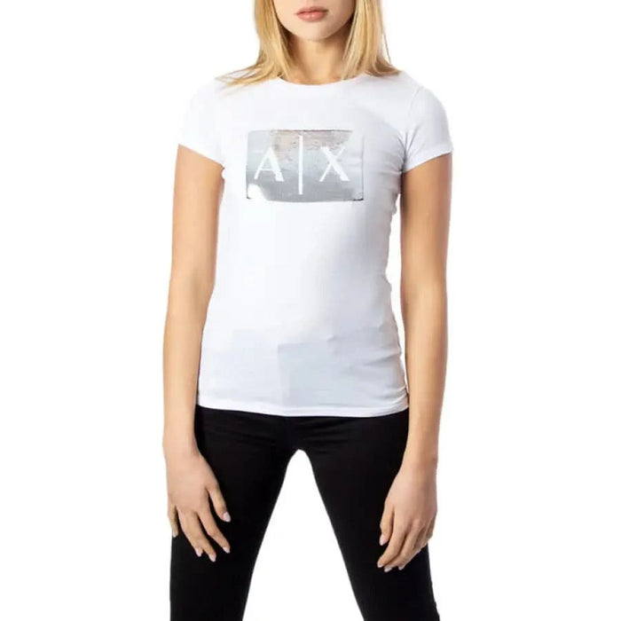 White Armani Exchange Women’s T-Shirt with ’A|X’ logo printed on the front