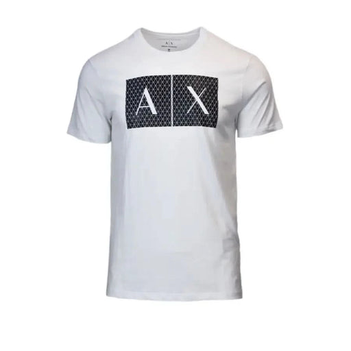 Armani Exchange Men T-Shirt featuring white fabric with AX logo in a black patterned rectangle