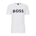 White BOSS Men T-Shirt featuring bold black printed text for a stylish look